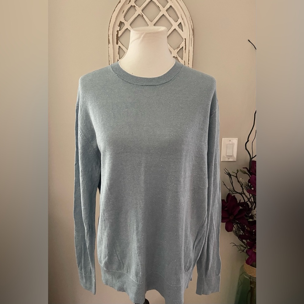 Bonobos 100% Linen Long Sleeve Crew Neck Top In Light Blue Size L